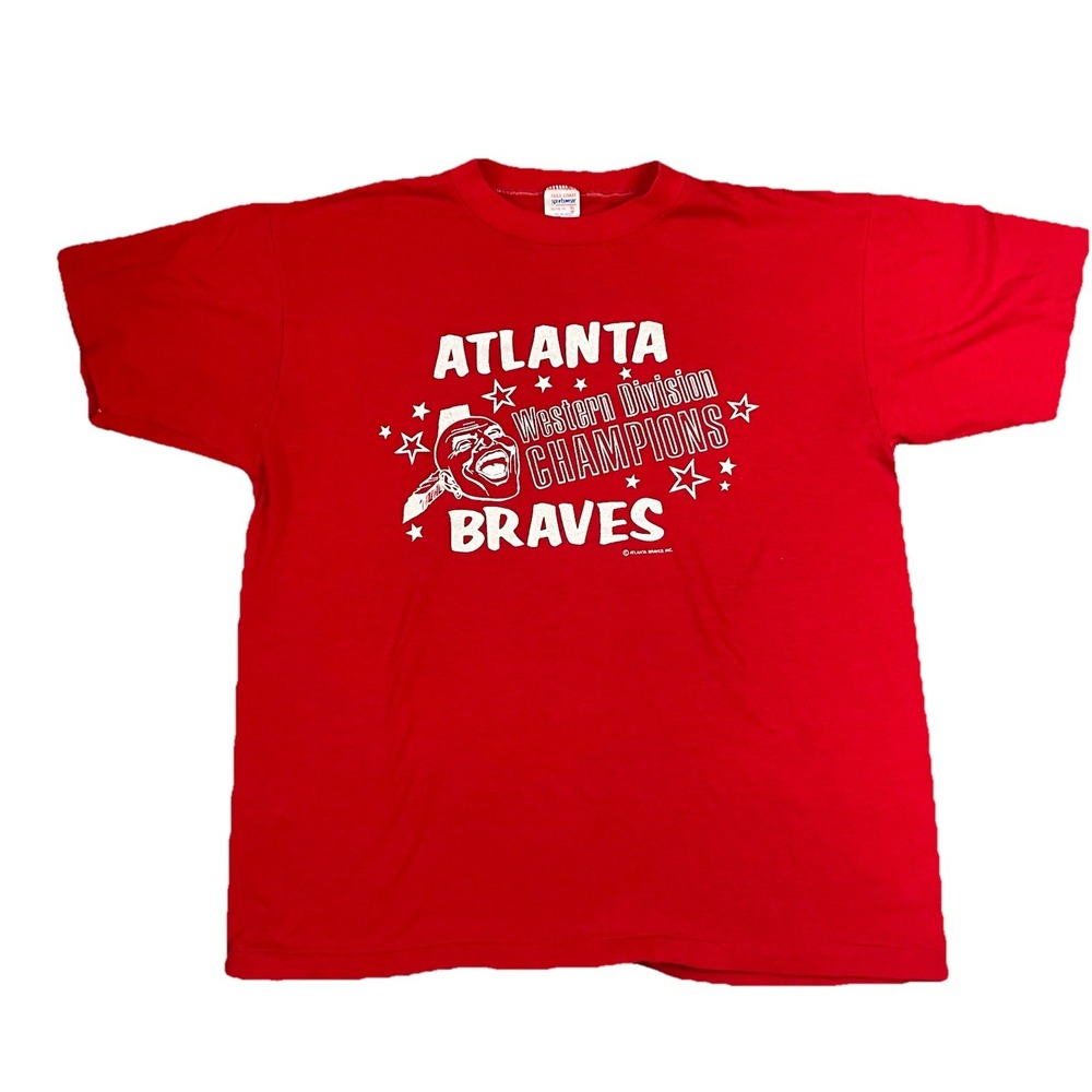 VTG 80s Atlanta Braves Western Division Champs Single Stitch Tee XL MLB Retro